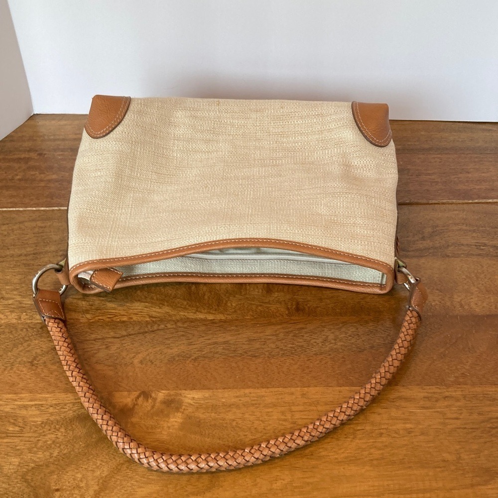 Fossil Womens Canvas Woven Leather Trim Shoulder Bag Brown Cream Classic - Picture 5 of 12